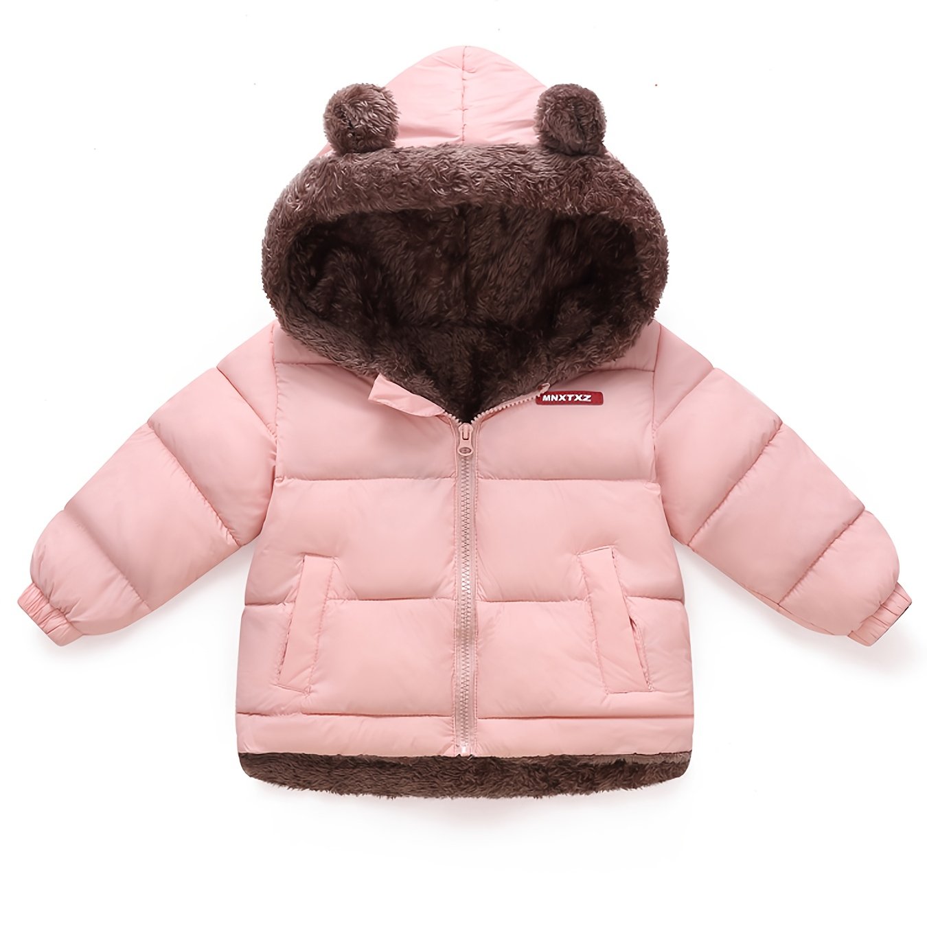 Girls' Cute Bear Ears Fleece Coat - Long Sleeve Winter Jacket with Cardigan Collar, Full-Zip Front Closure, Warm Padded Hooded Coat for Boys & Girls, Cozy Fall/winter Outerwear With Pockets (solid Color, Casual Style, Regular Fit, Hand Washable)