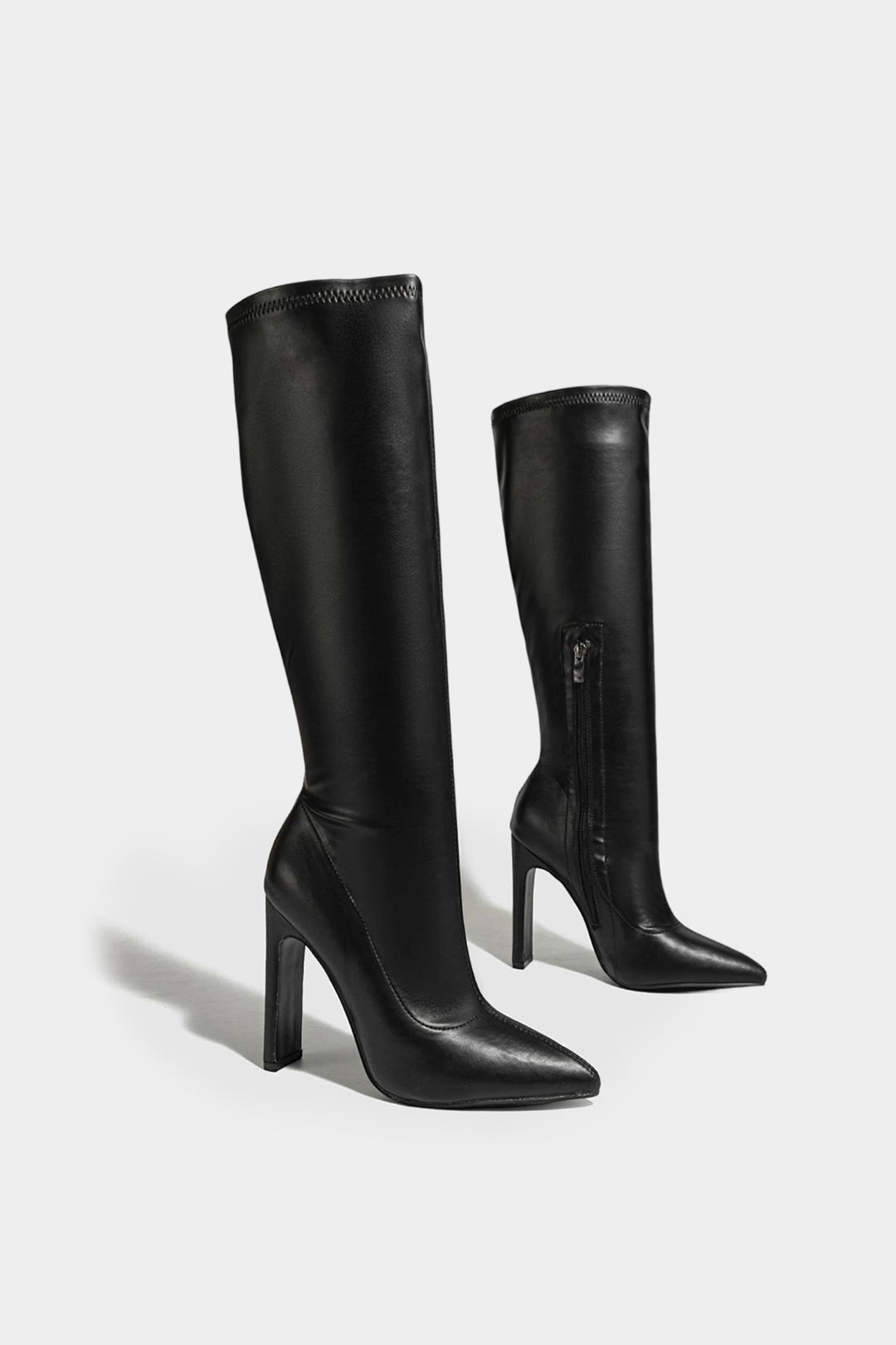 Pointed Zipper Knee High Boots