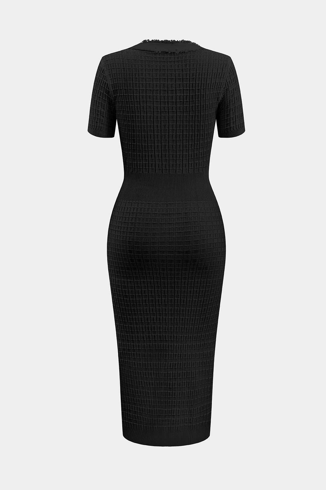 Knit V-Neck Button Short Sleeve Dress