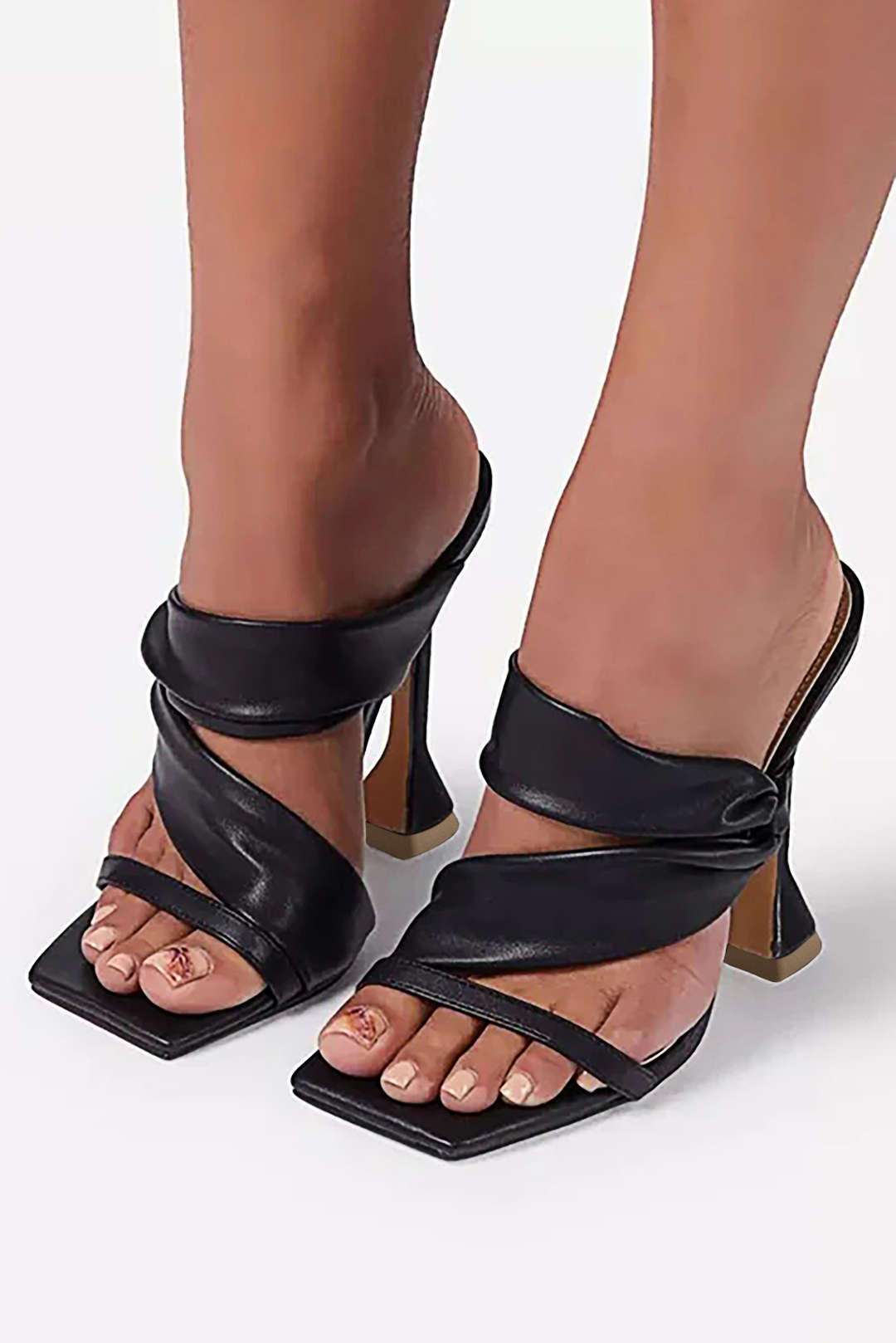 Metallic Ruched Square-toe High Heels Sandals