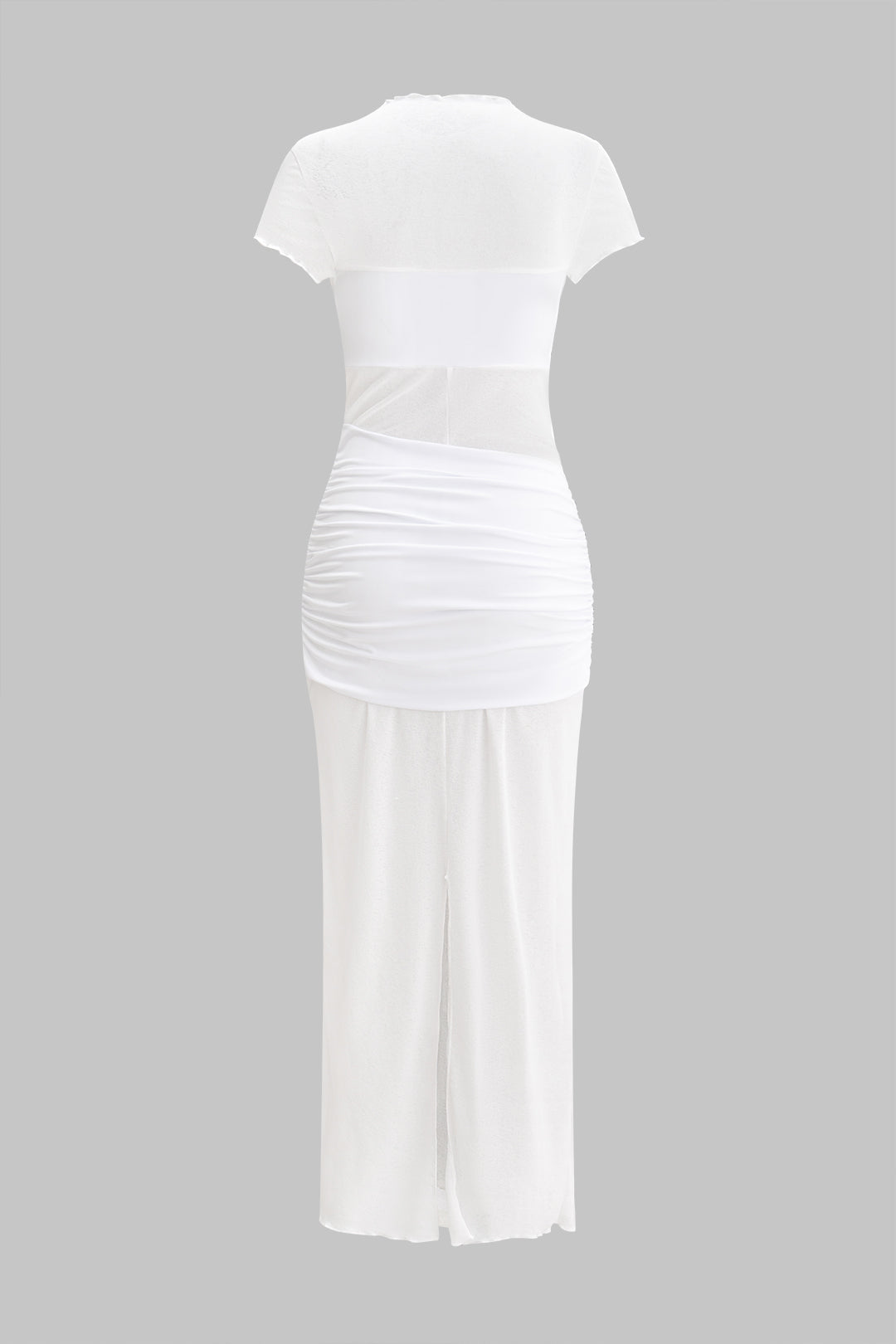 Chiffon Ruched Patchwork Short Sleeve Slit Maxi Dress