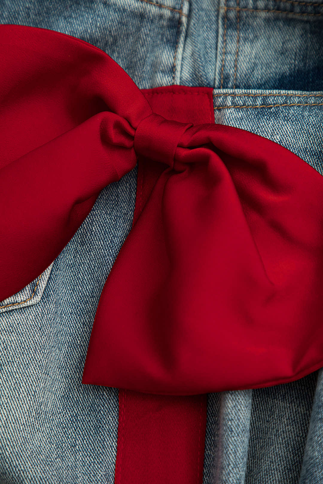 High-Waisted Side Ribbon Denim Pants