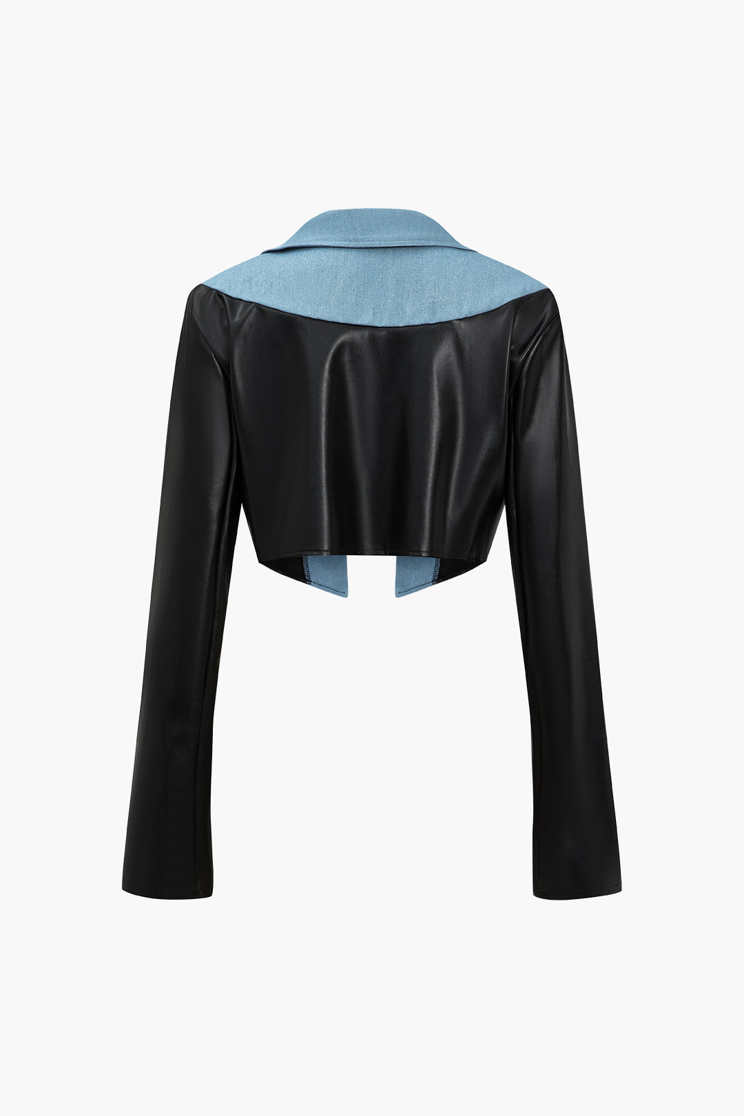 Faux Leather Denim Patchwork Crop Jacket