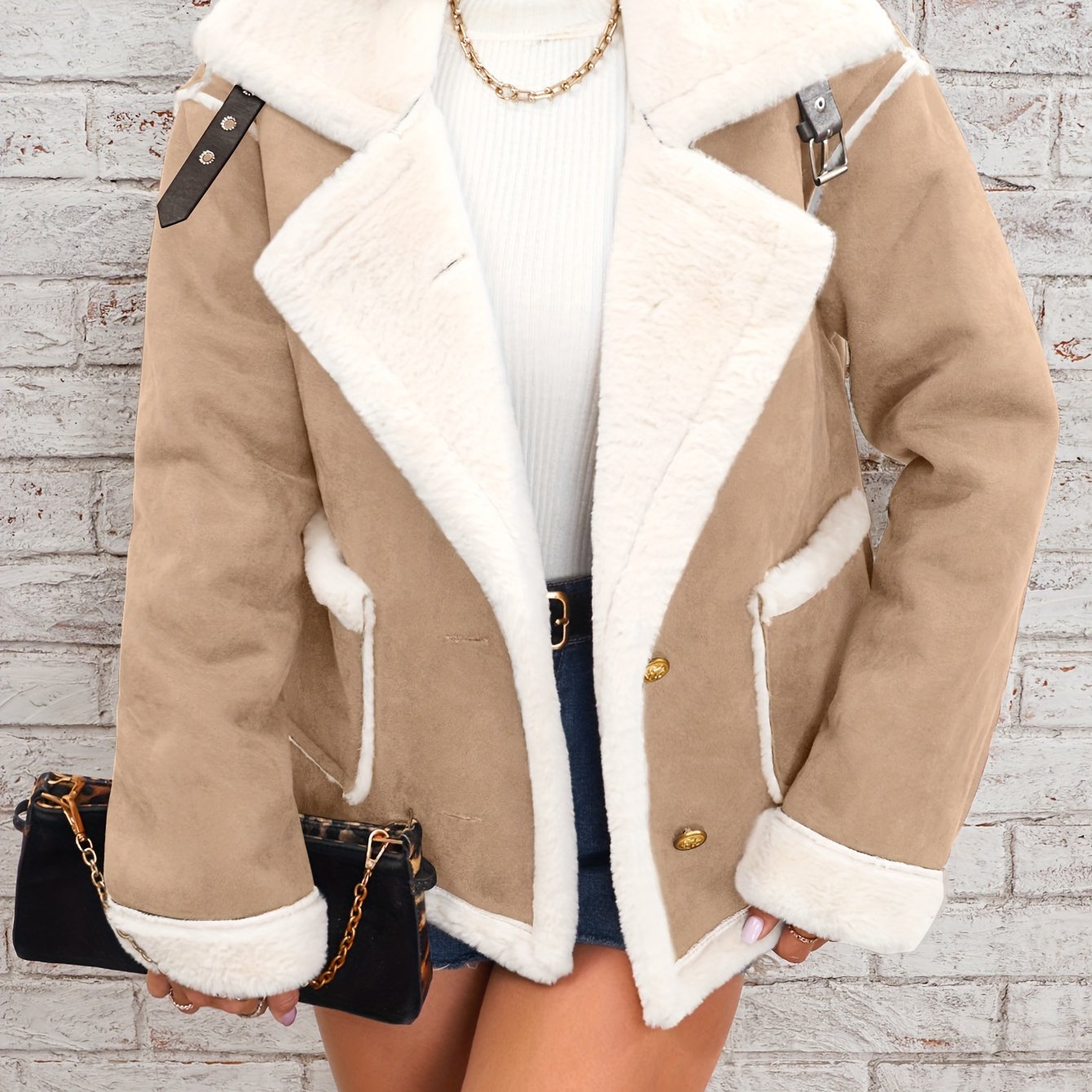 Lapel Plush Jacket, Winter Warm Casual Outwear