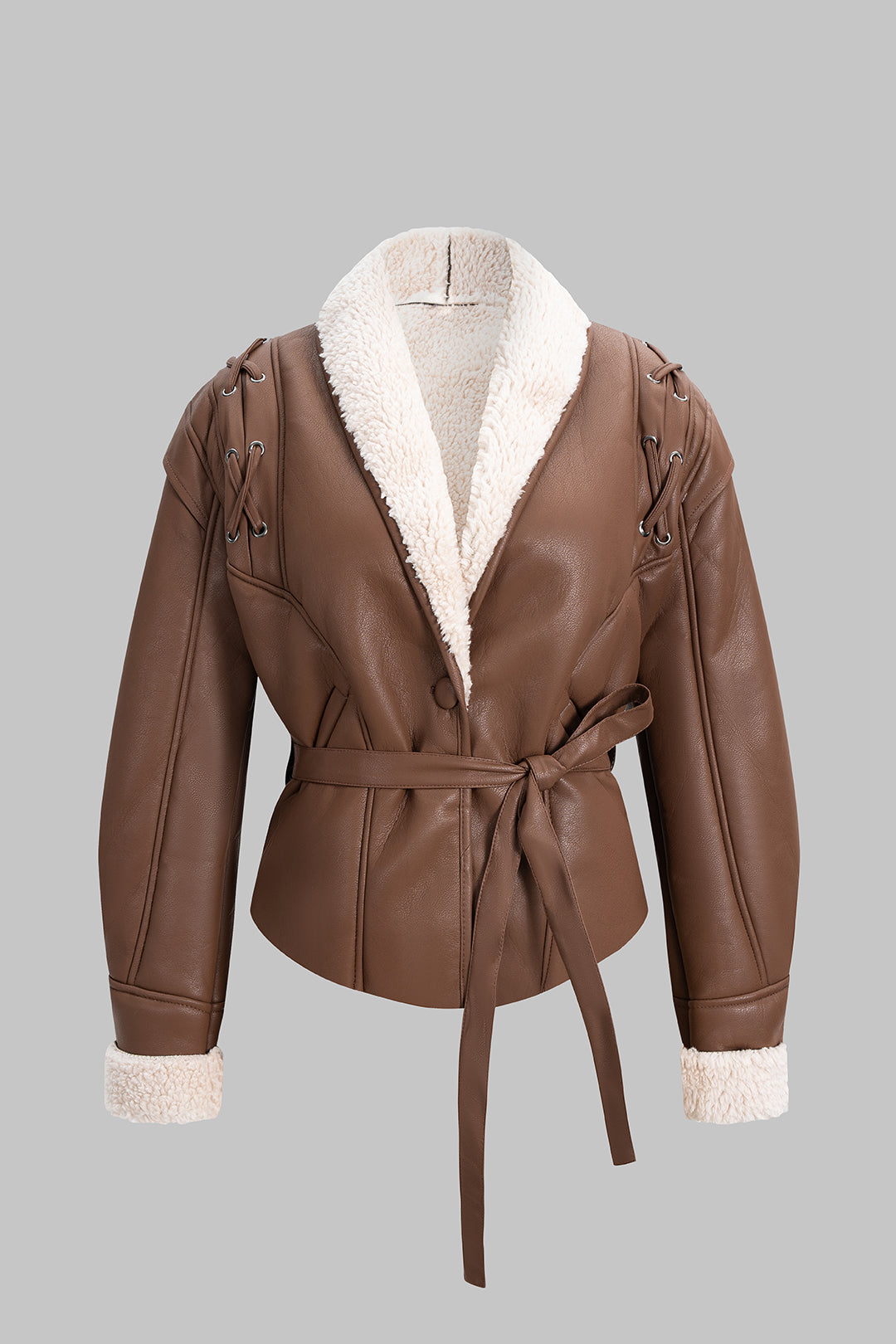 Faux Leather Belted Coat