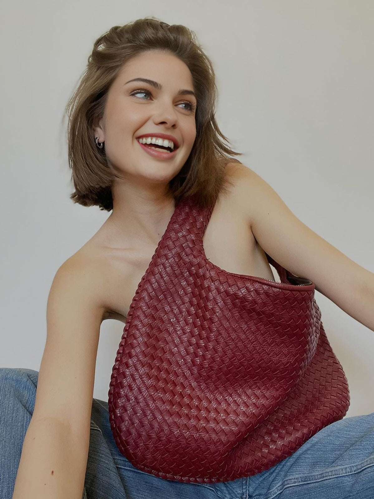 Maroon Woven Hobo Shoulder Bag