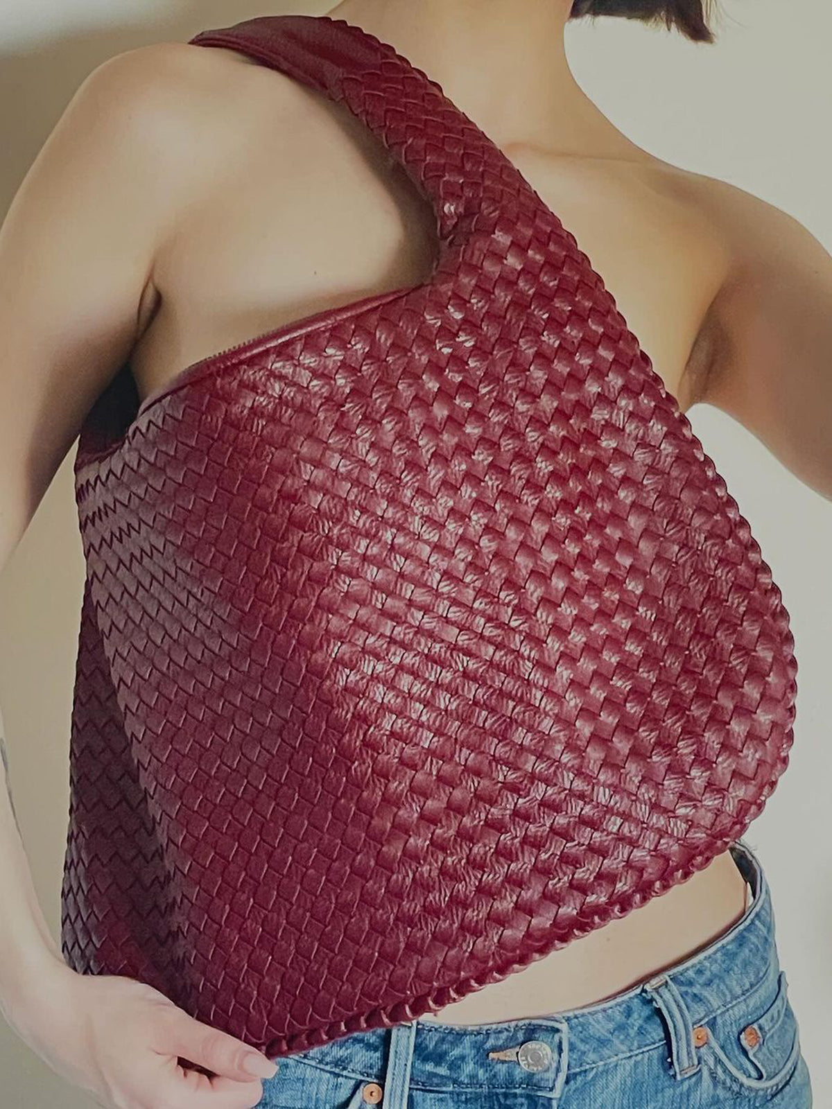 Maroon Woven Hobo Shoulder Bag