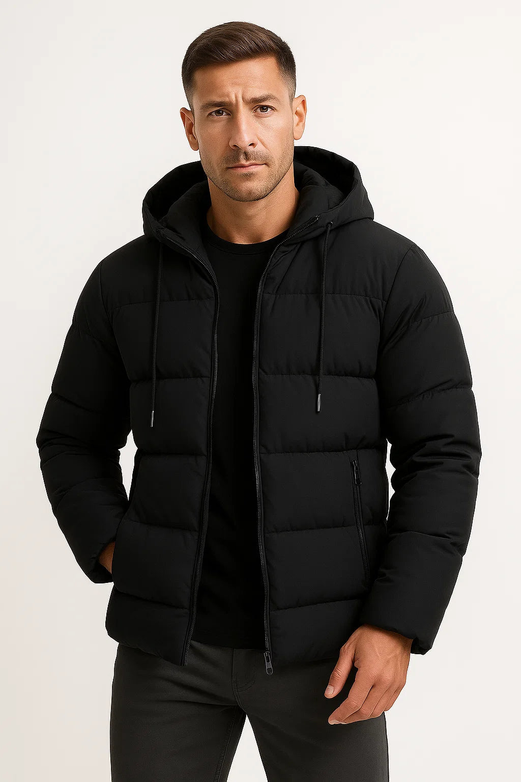 Men's Insulated Puffer Jacket Cotton Blend with Hood
