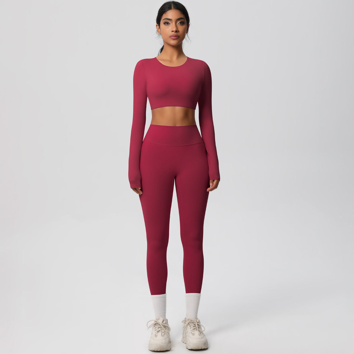 Long Sleeve Crop Top & High-Waisted  Set