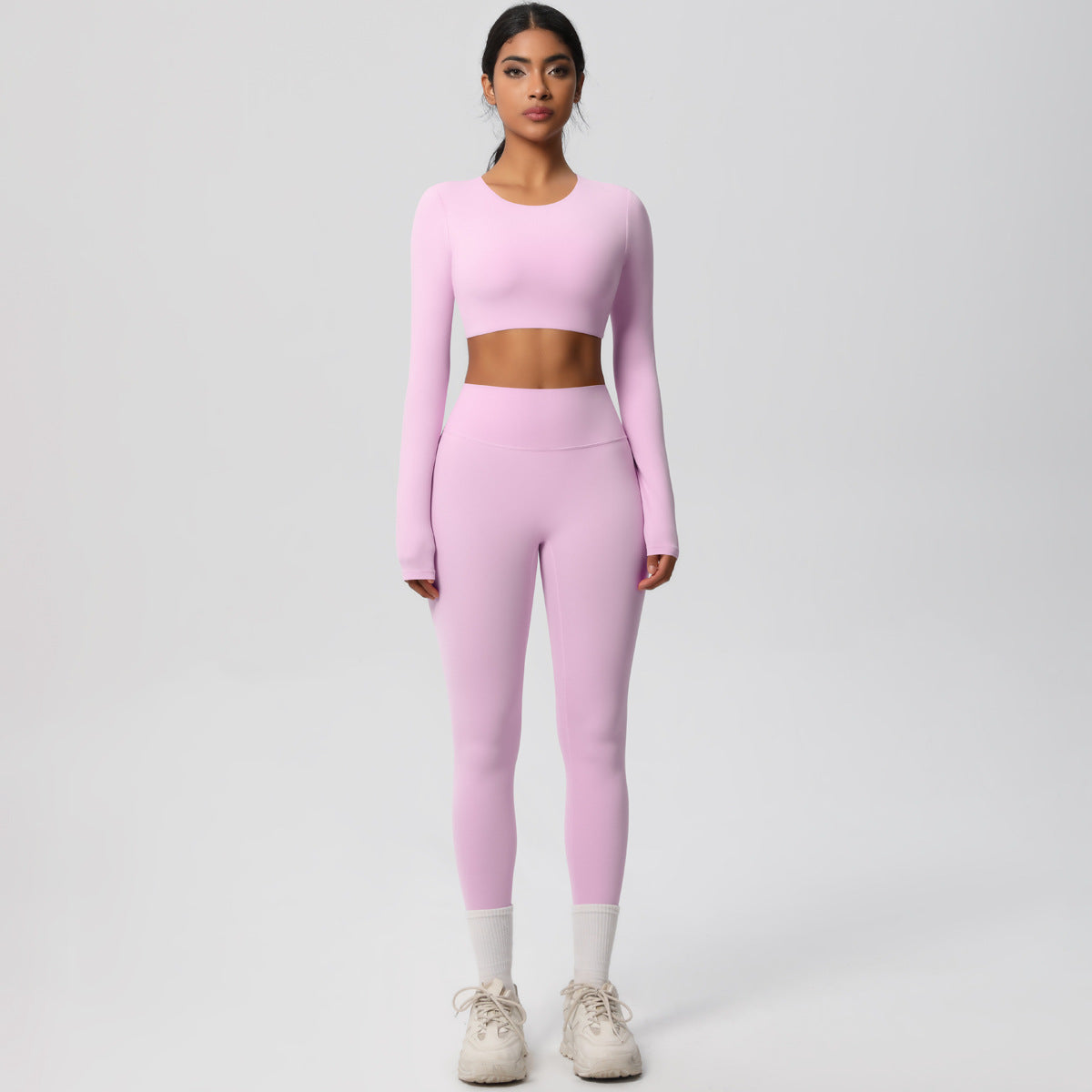 Long Sleeve Crop Top & High-Waisted  Set