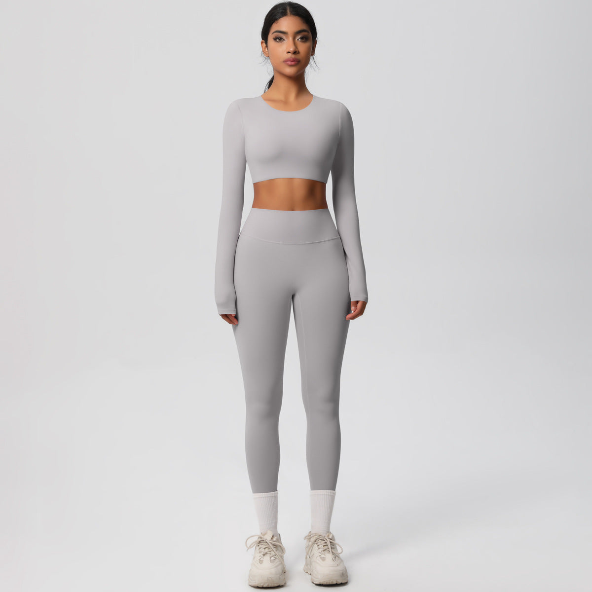 Long Sleeve Crop Top & High-Waisted  Set