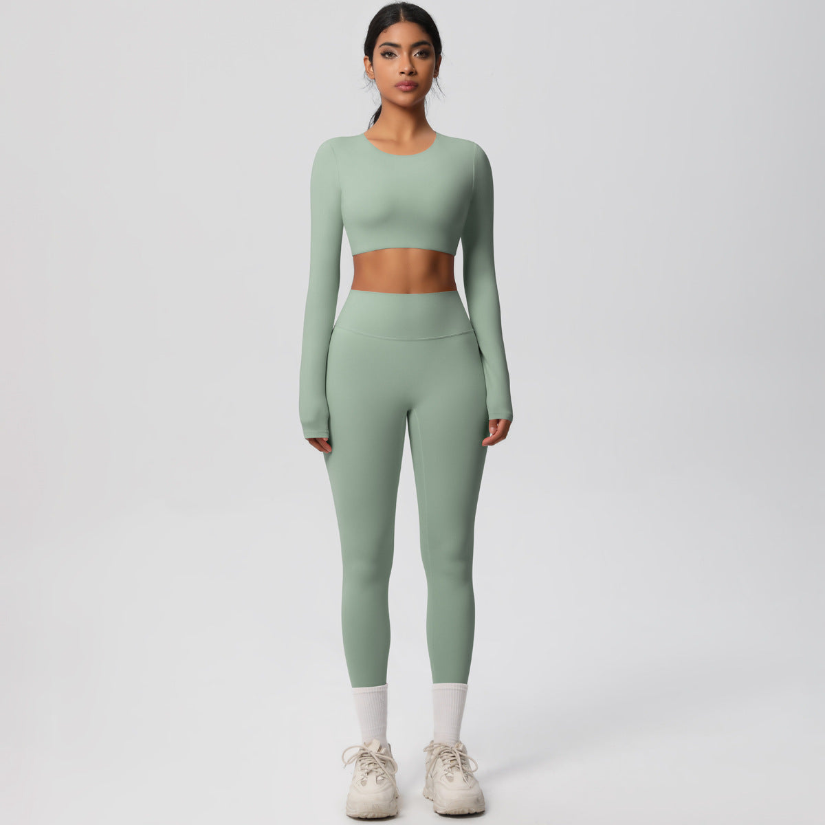 Long Sleeve Crop Top & High-Waisted  Set