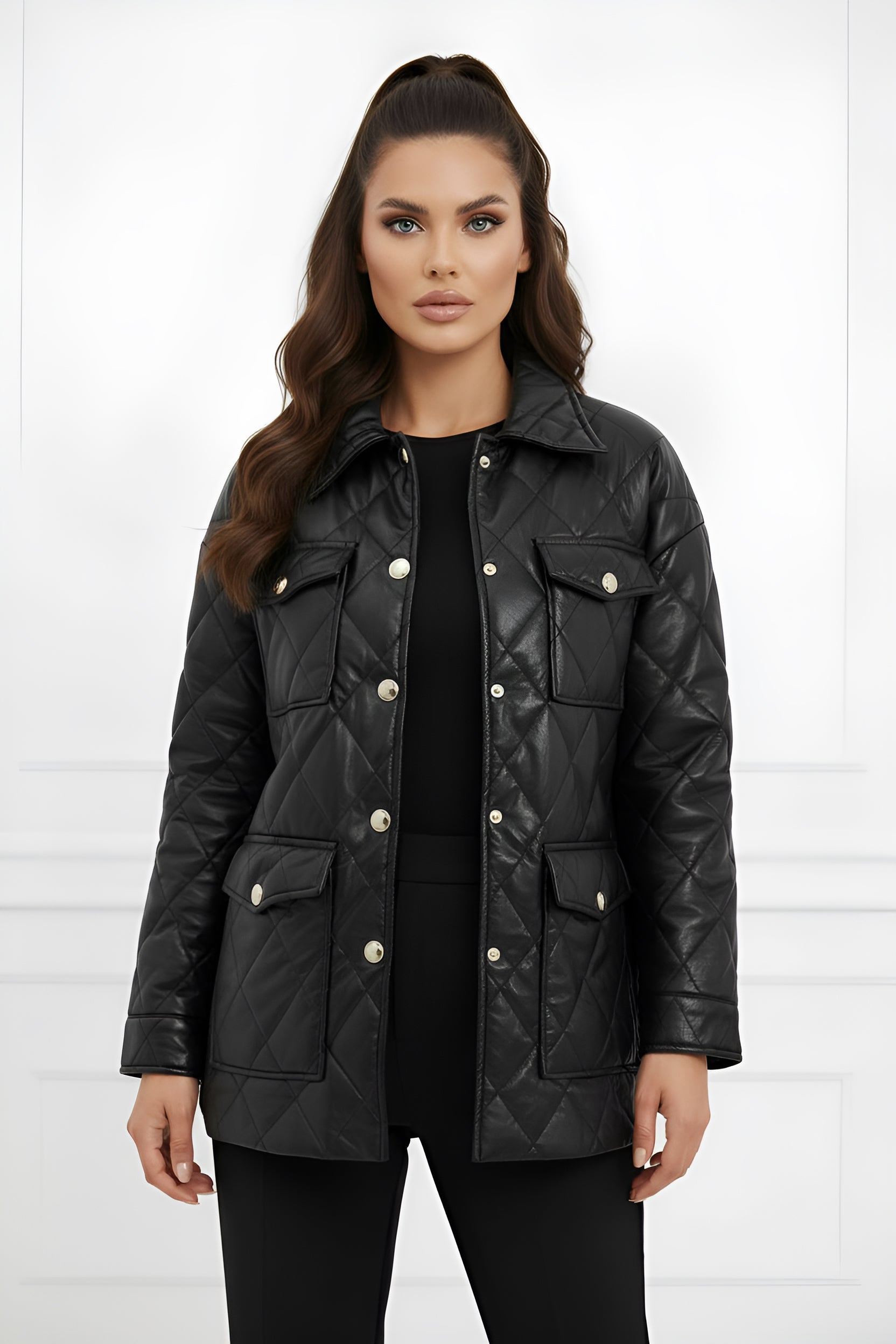 Faux Leather Button Pocket Jacket