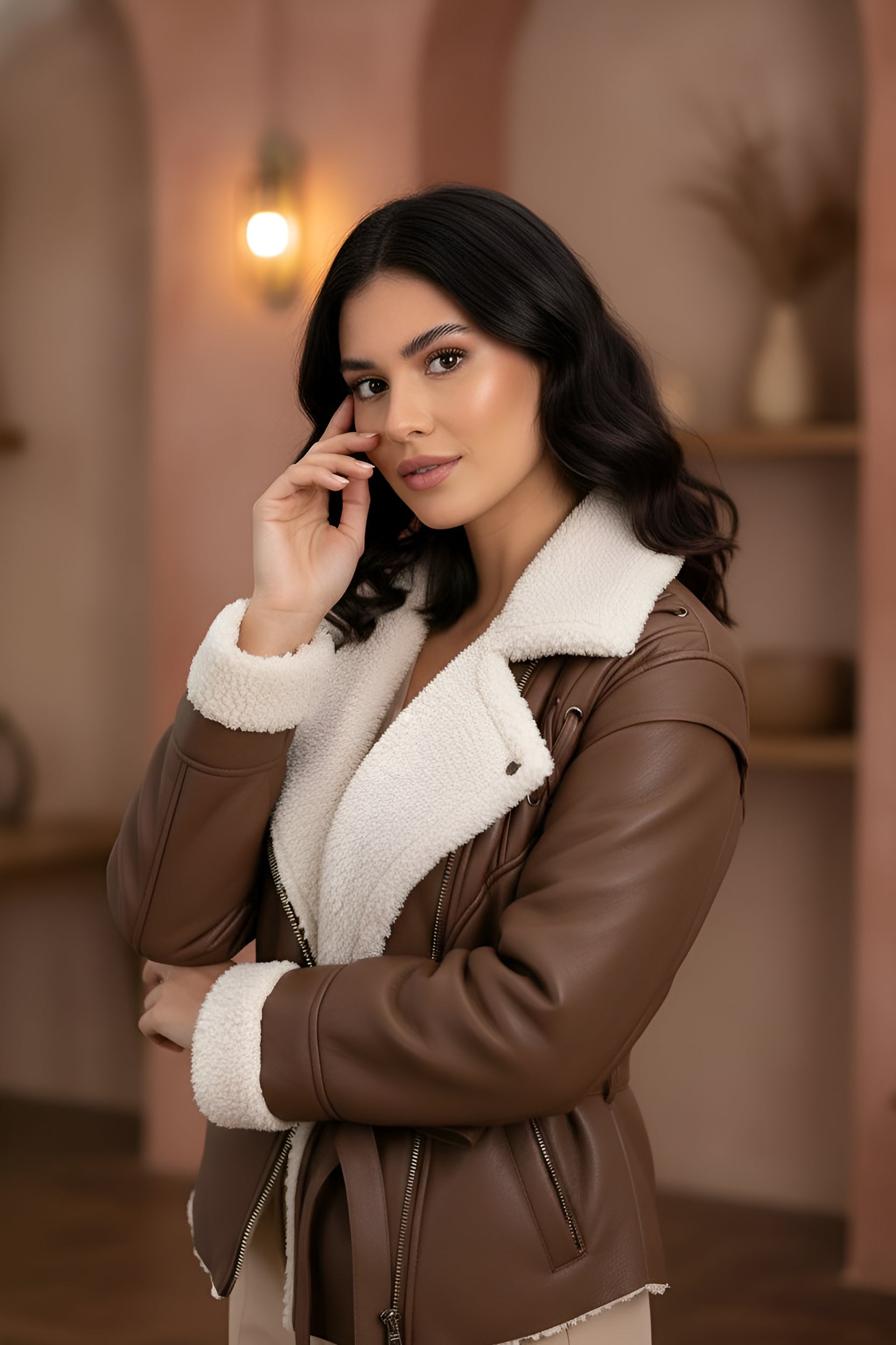 Faux Leather Belted Coat