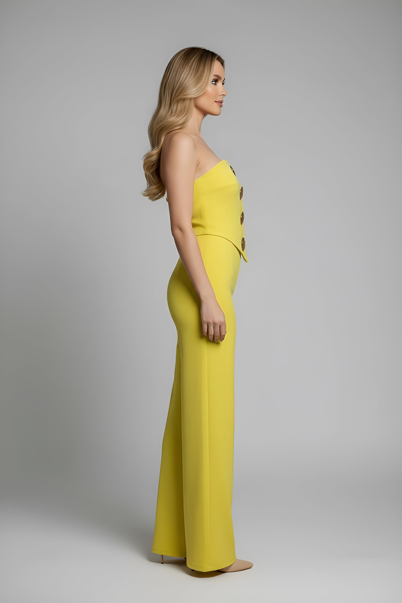 Solid Button Asymmetrical Jumpsuit