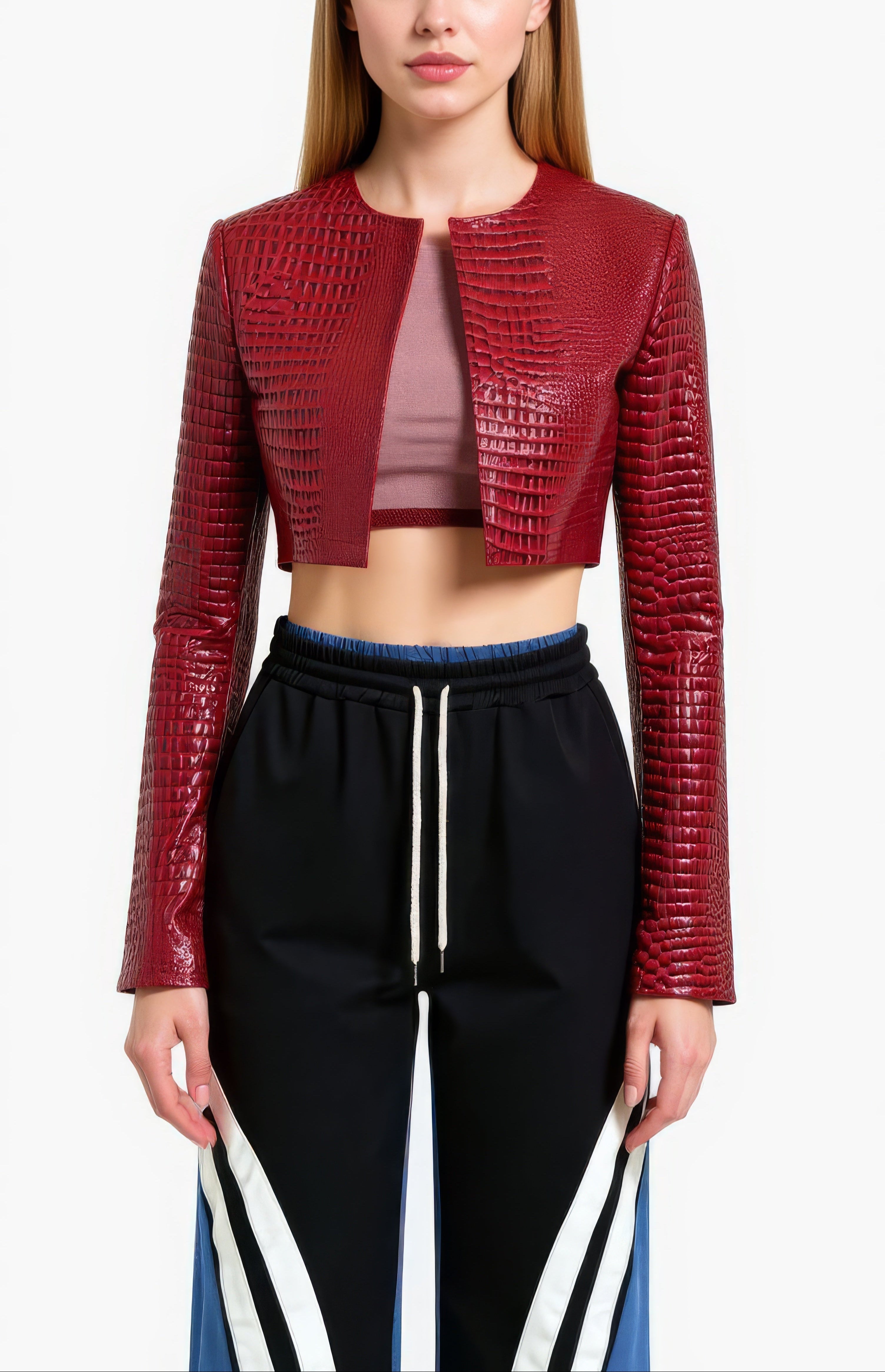 Croc Embossed Cropped Jacket