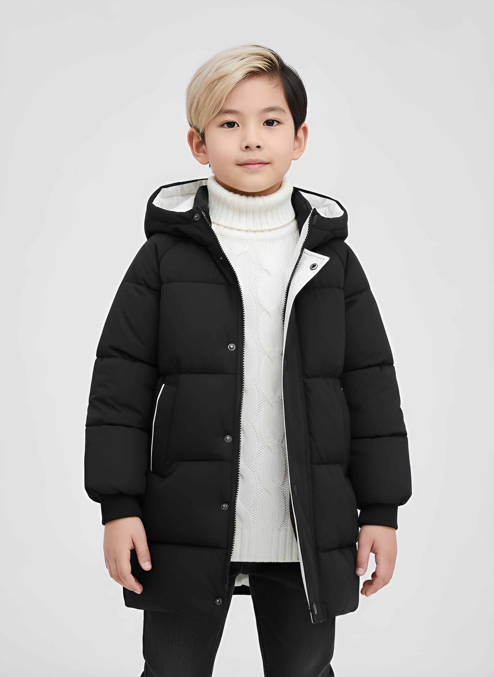 Hooded Jacket Medium Length Warm Zip Up Coat Winter