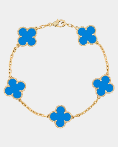 Clover Bracelet Blue Agate Four Leaf Flower 18k Gold Charm Bracelet