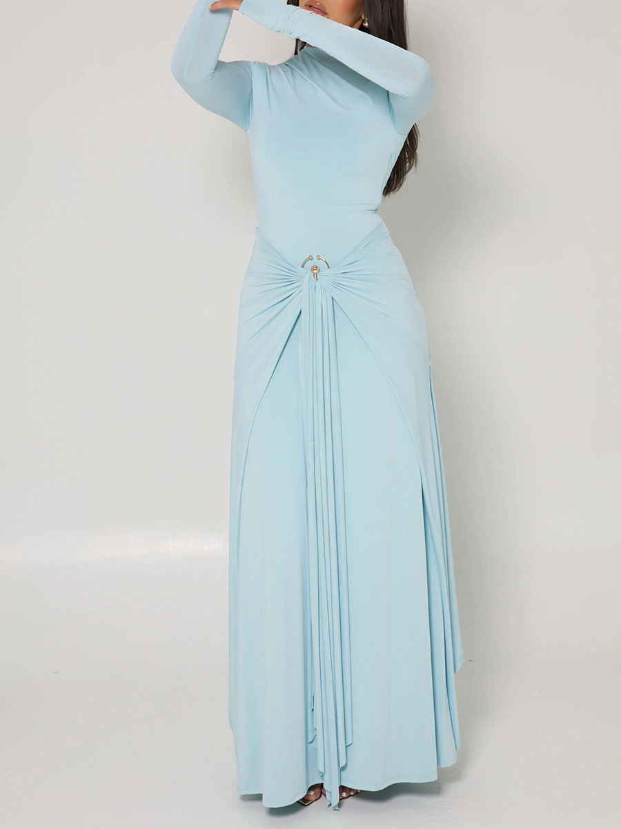 Metallic embellished pleated fitted dress