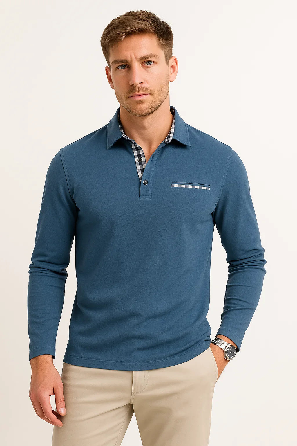Men's Long Sleeve Polo Shirt Cotton Blend