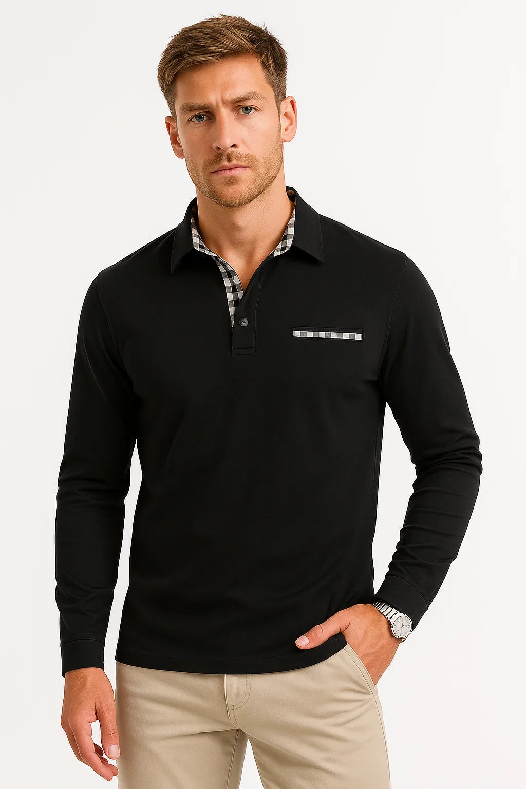 Men's Long Sleeve Polo Shirt Cotton Blend