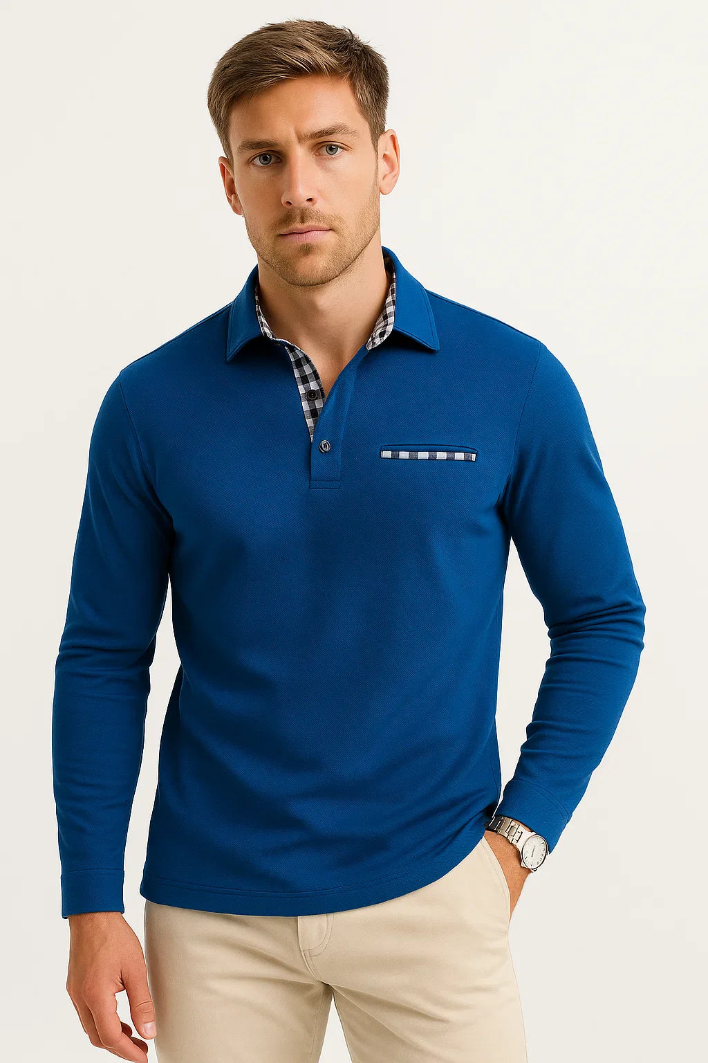 Men's Long Sleeve Polo Shirt Cotton Blend