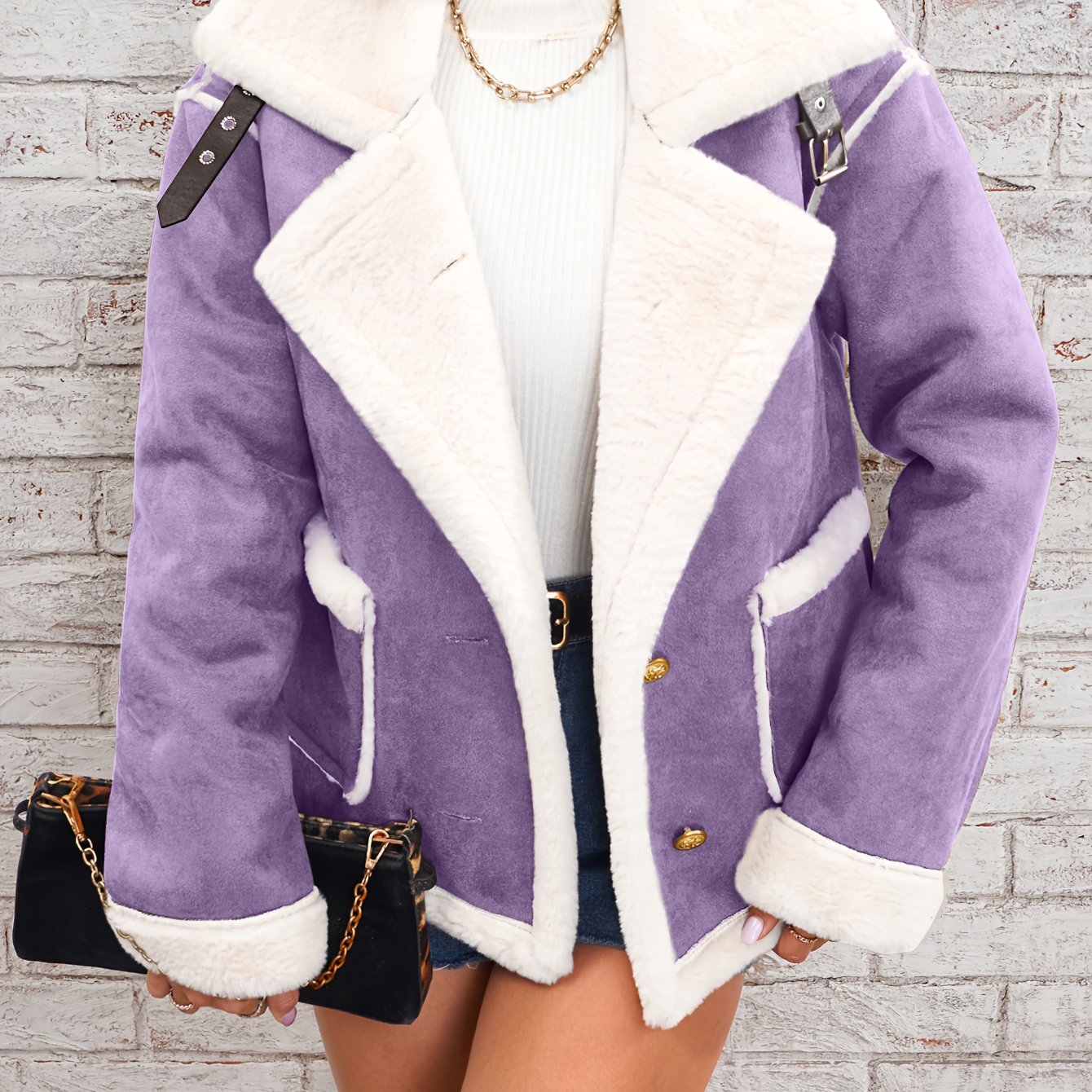 Lapel Plush Jacket, Winter Warm Casual Outwear