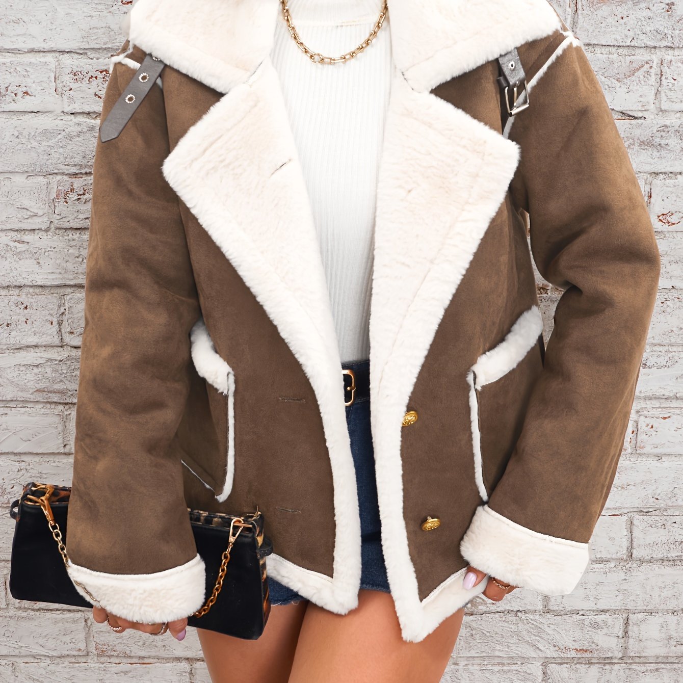 Lapel Plush Jacket, Winter Warm Casual Outwear