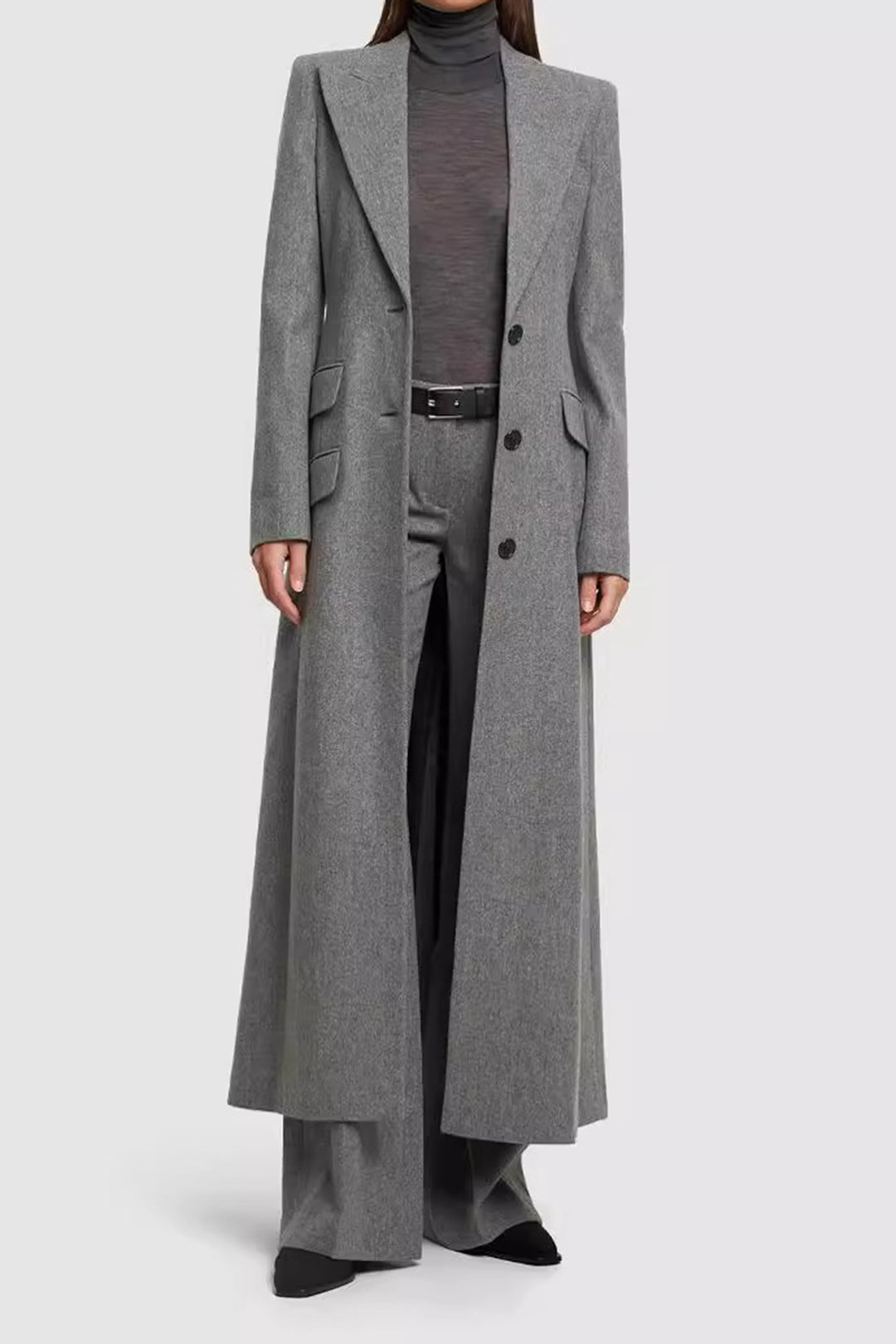 Lapel Button Long Coat