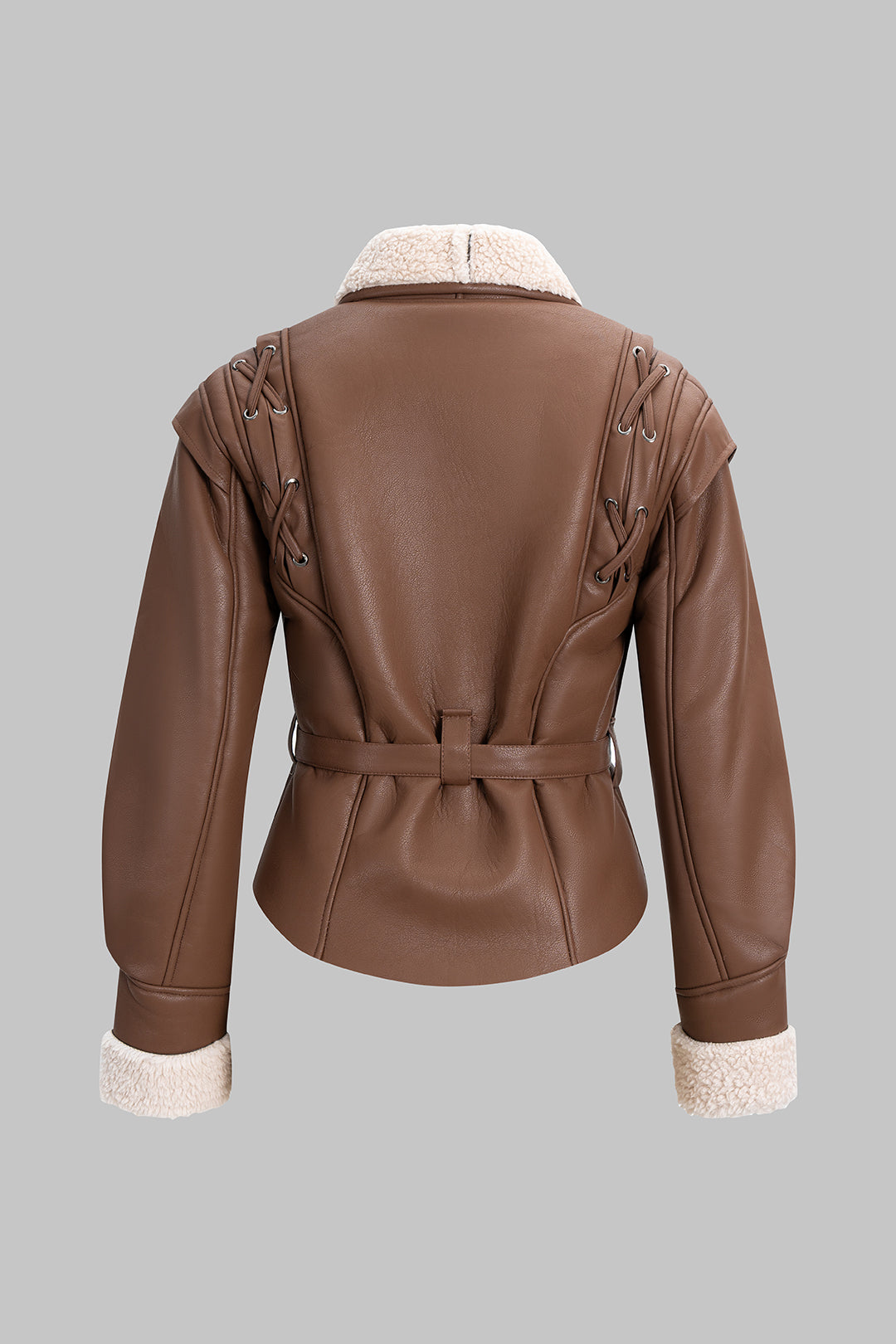 Faux Leather Belted Coat