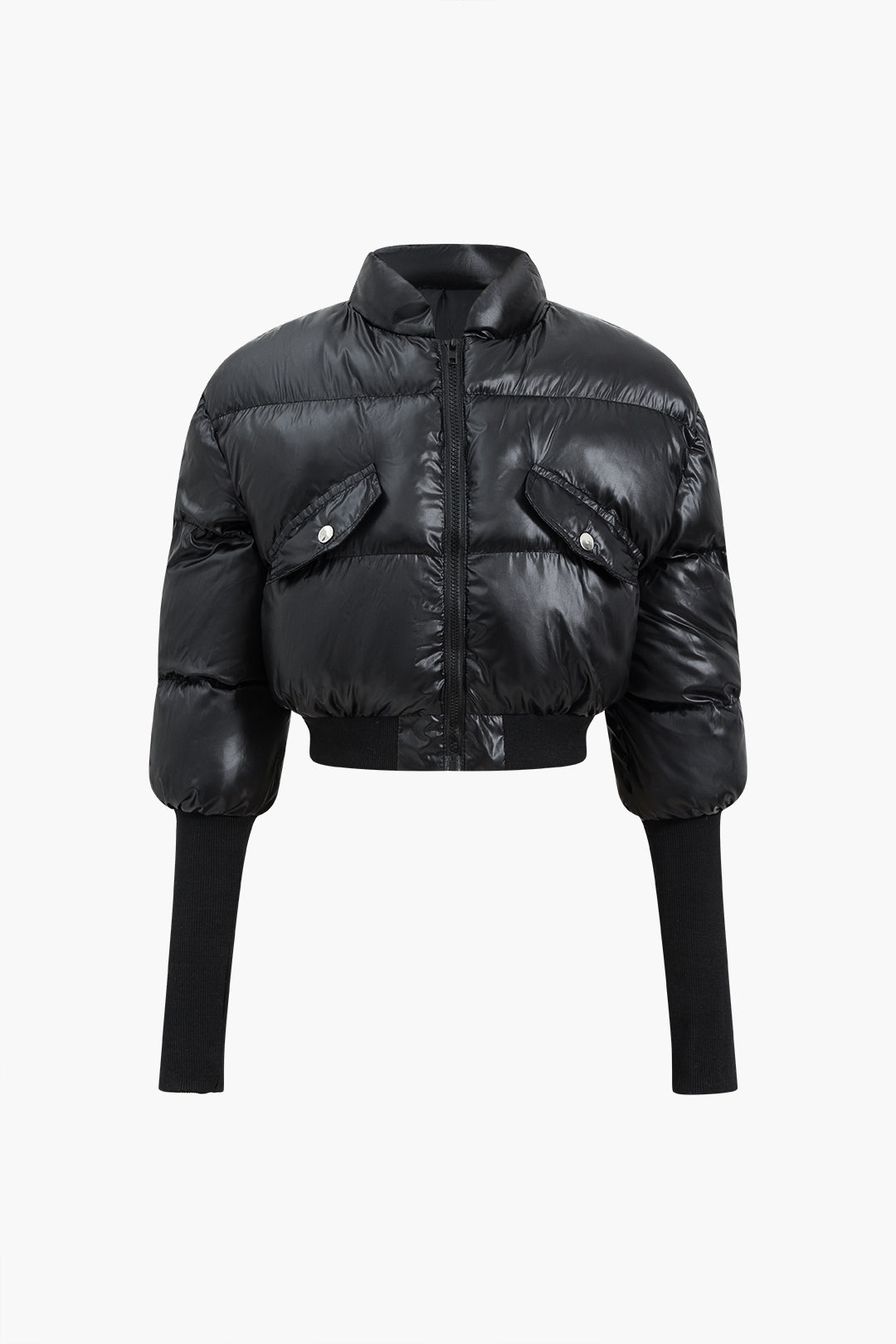 Crop Puffer Jacket With Knit Sleeves