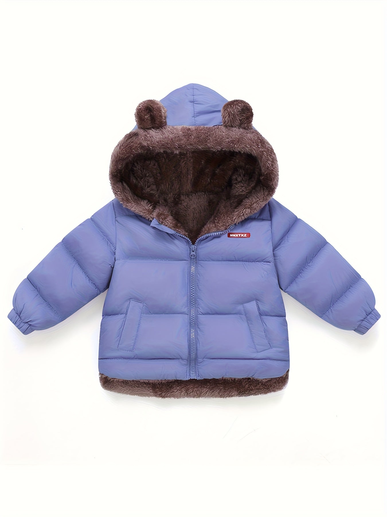Girls' Cute Bear Ears Fleece Coat - Long Sleeve Winter Jacket with Cardigan Collar, Full-Zip Front Closure, Warm Padded Hooded Coat for Boys & Girls, Cozy Fall/winter Outerwear With Pockets (solid Color, Casual Style, Regular Fit, Hand Washable)