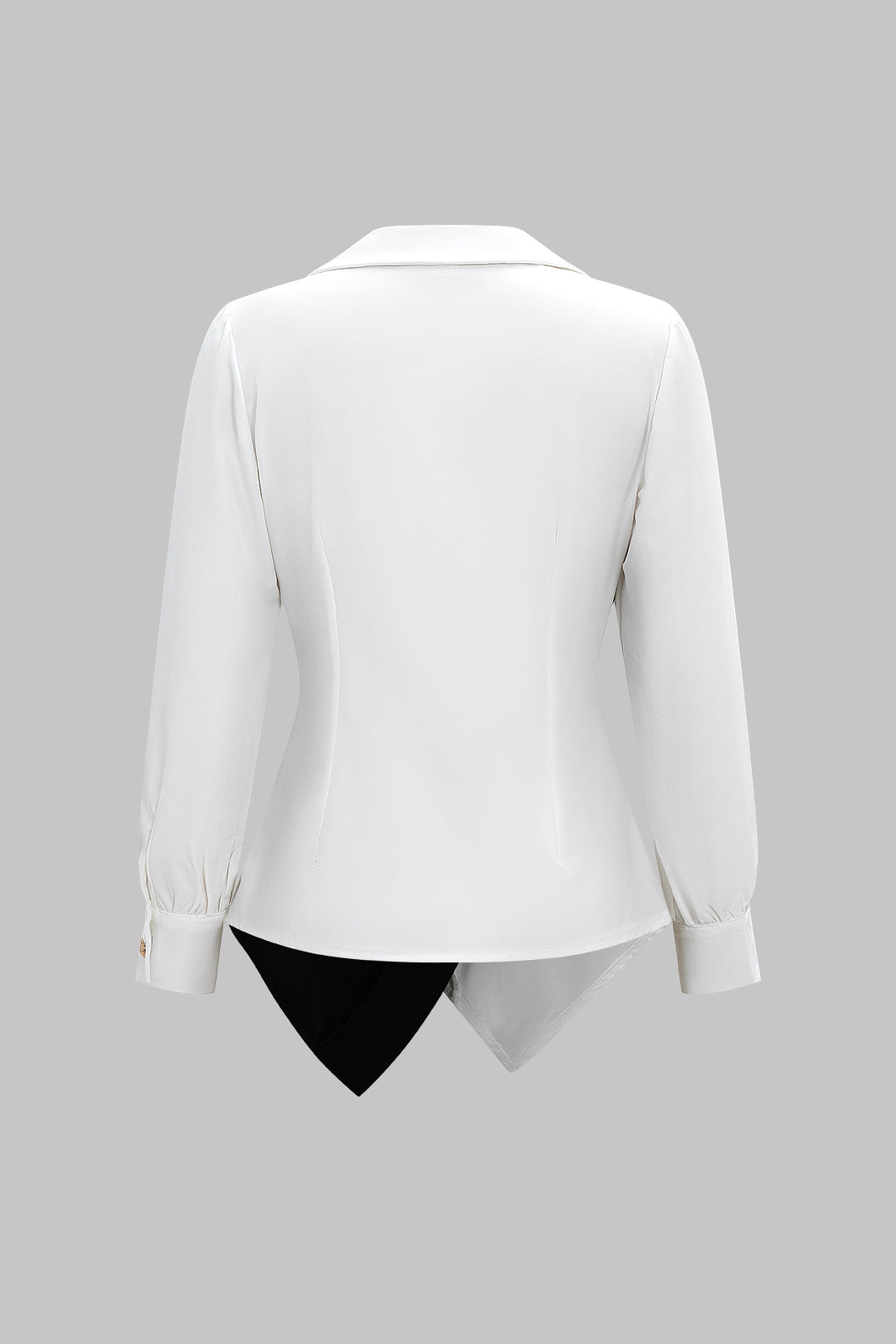 Metallic Decor Contrast Pleated V-Neck Long-Sleeve Shirt