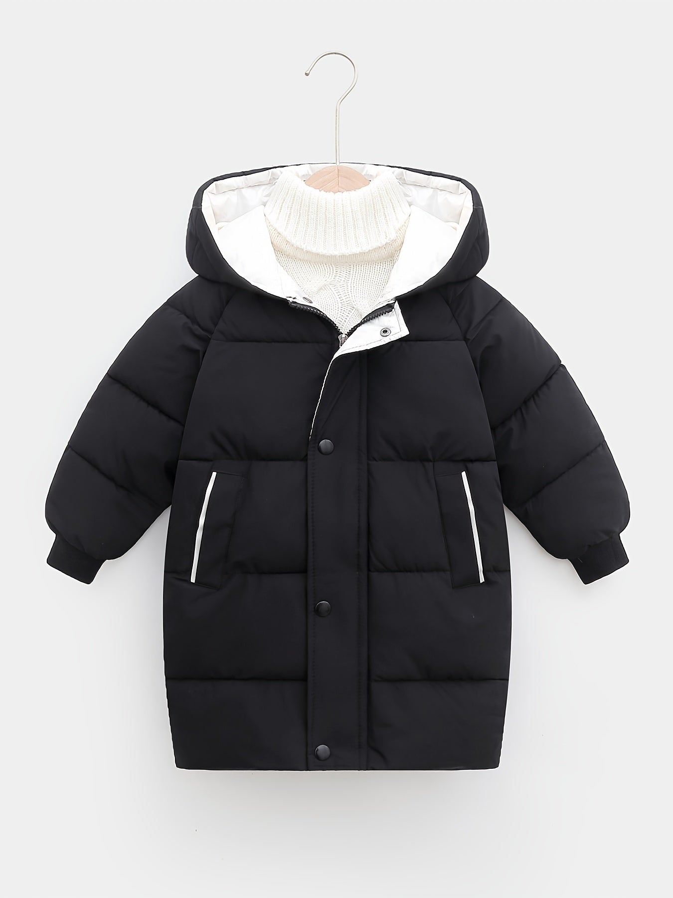 Hooded Jacket Medium Length Warm Zip Up Coat Winter