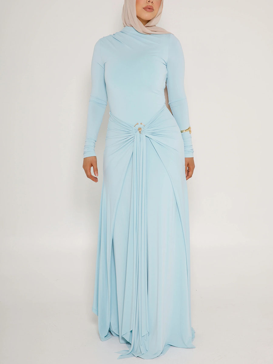 Metallic embellished pleated fitted dress