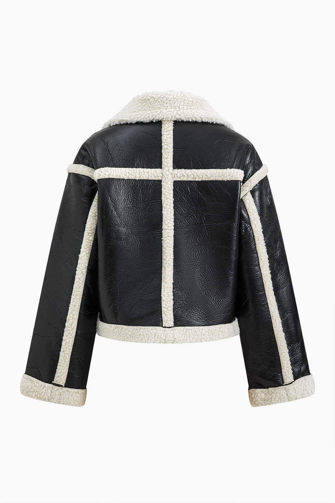 Faux Leather Long Sleeve Collar Jacket