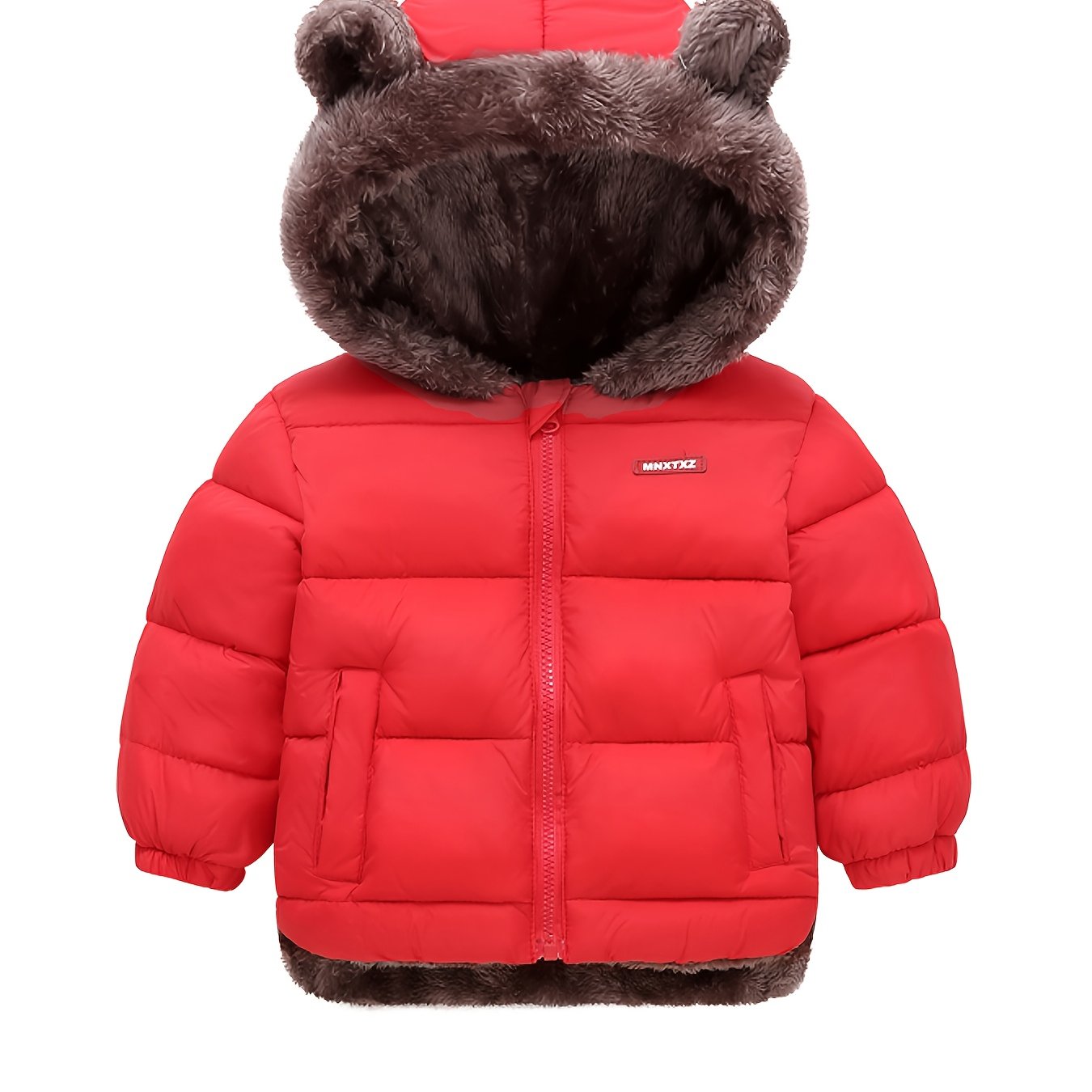 Girls' Cute Bear Ears Fleece Coat - Long Sleeve Winter Jacket with Cardigan Collar, Full-Zip Front Closure, Warm Padded Hooded Coat for Boys & Girls, Cozy Fall/winter Outerwear With Pockets (solid Color, Casual Style, Regular Fit, Hand Washable)