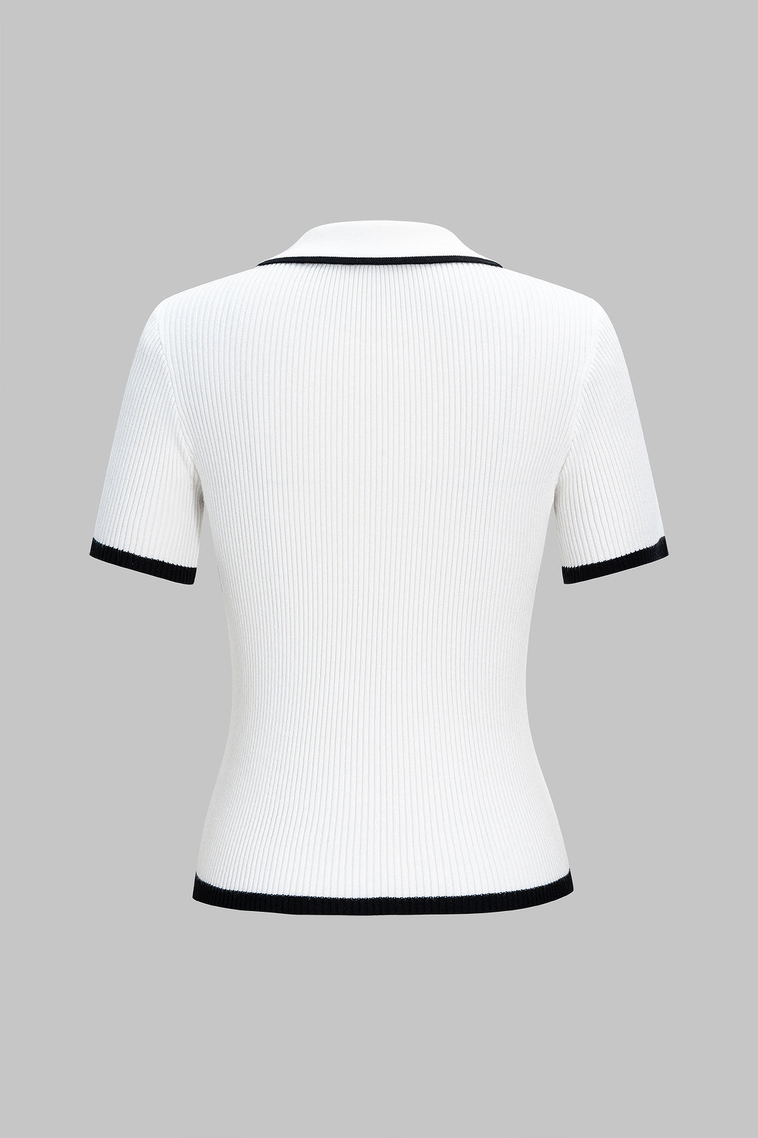 Knit Button Contrast Short-Sleeve Top