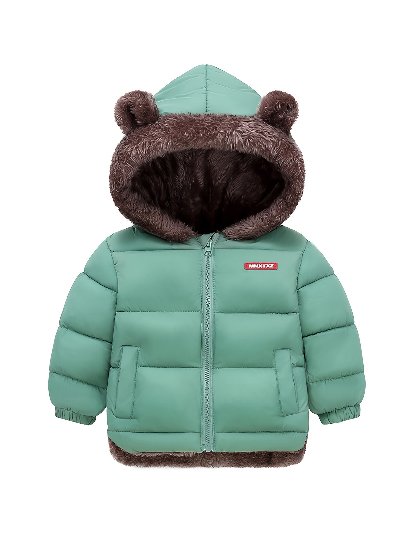 Girls' Cute Bear Ears Fleece Coat - Long Sleeve Winter Jacket with Cardigan Collar, Full-Zip Front Closure, Warm Padded Hooded Coat for Boys & Girls, Cozy Fall/winter Outerwear With Pockets (solid Color, Casual Style, Regular Fit, Hand Washable)