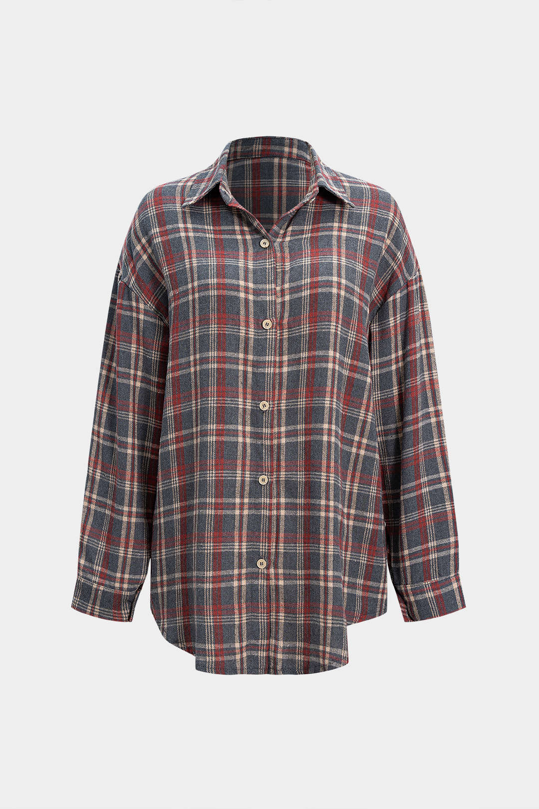 Retro Plaid Print Button Long-Sleeve Shirt