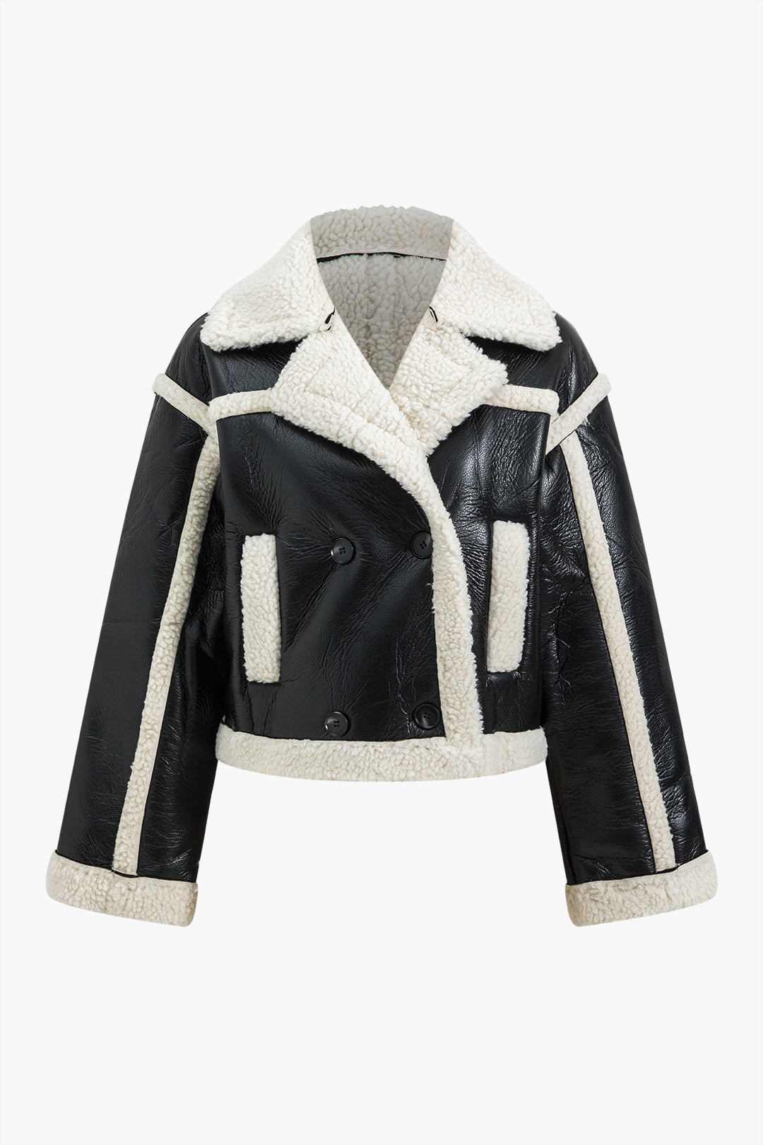 Faux Leather Long Sleeve Collar Jacket