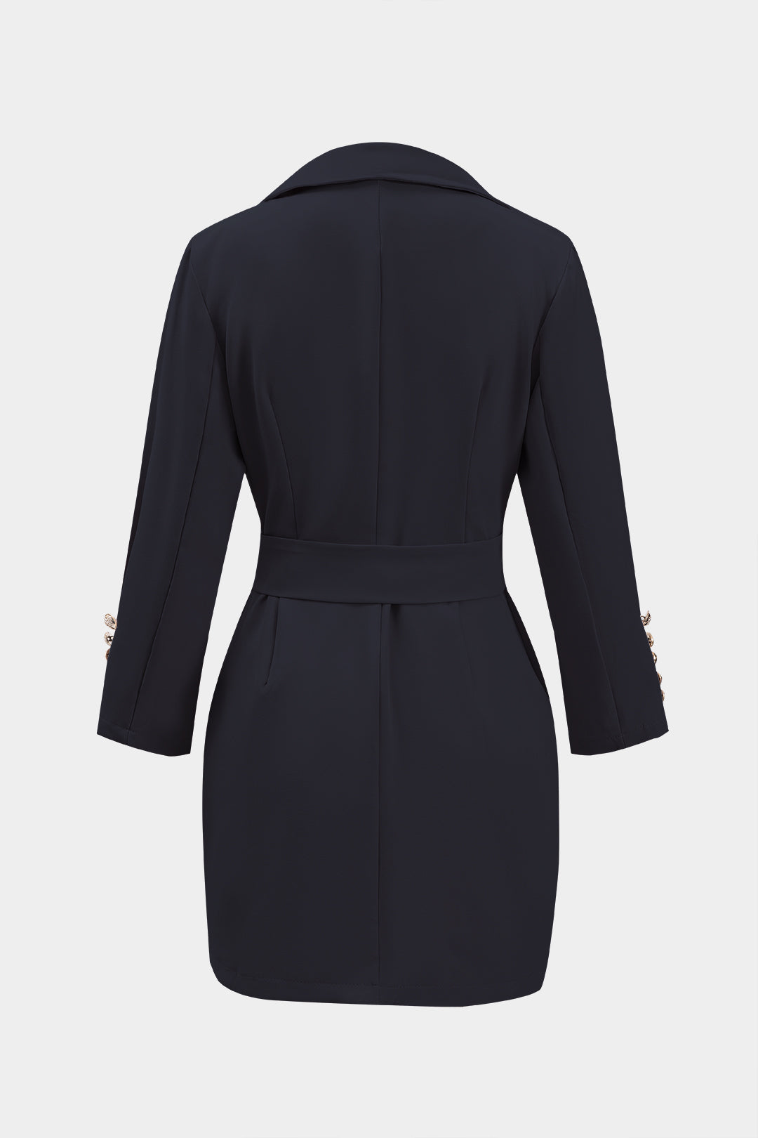 Ruched Belted Button Long Sleeve Notched Lapel Blazer