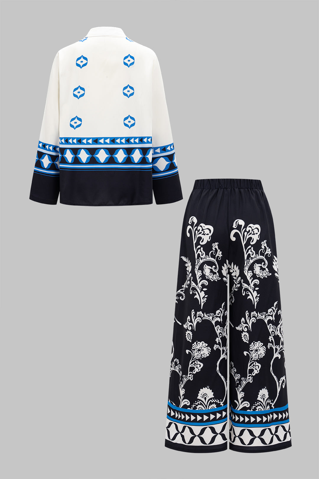 Floral Print Long-Sleeve And Wide Leg Long Sleeve Trousers Set